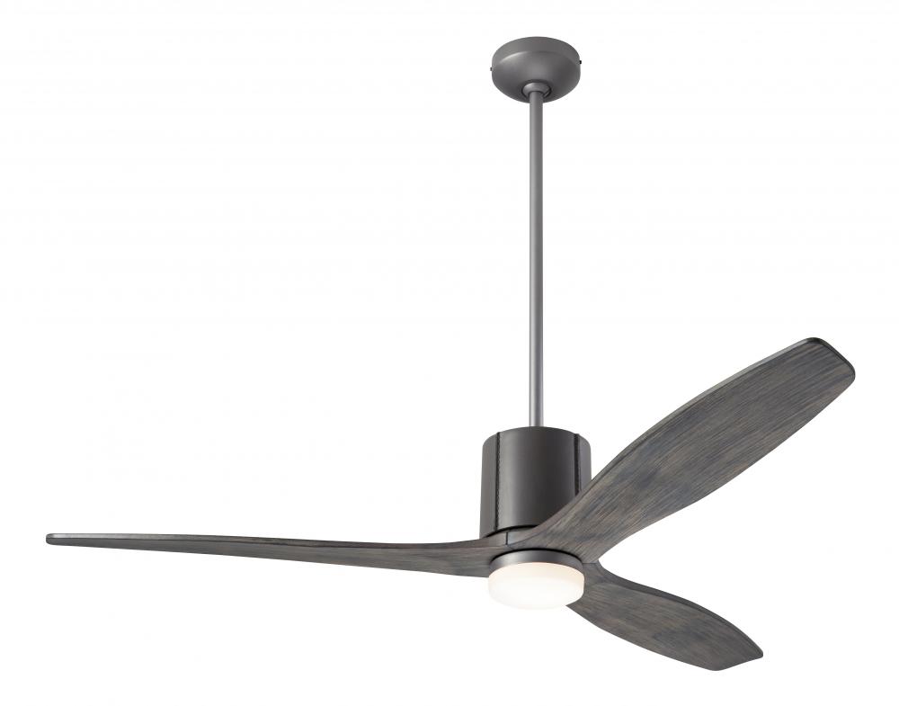 LeatherLuxe DC Fan; Graphite Finish with Gray Leather; 54" Graywash Blades; 17W LED; Wall Contro