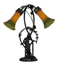 Luma-Spec Lighting 11805 - 17" High Amber/Green Tiffany Pond Lily 2 Light Trellis Girl Accent Lamp