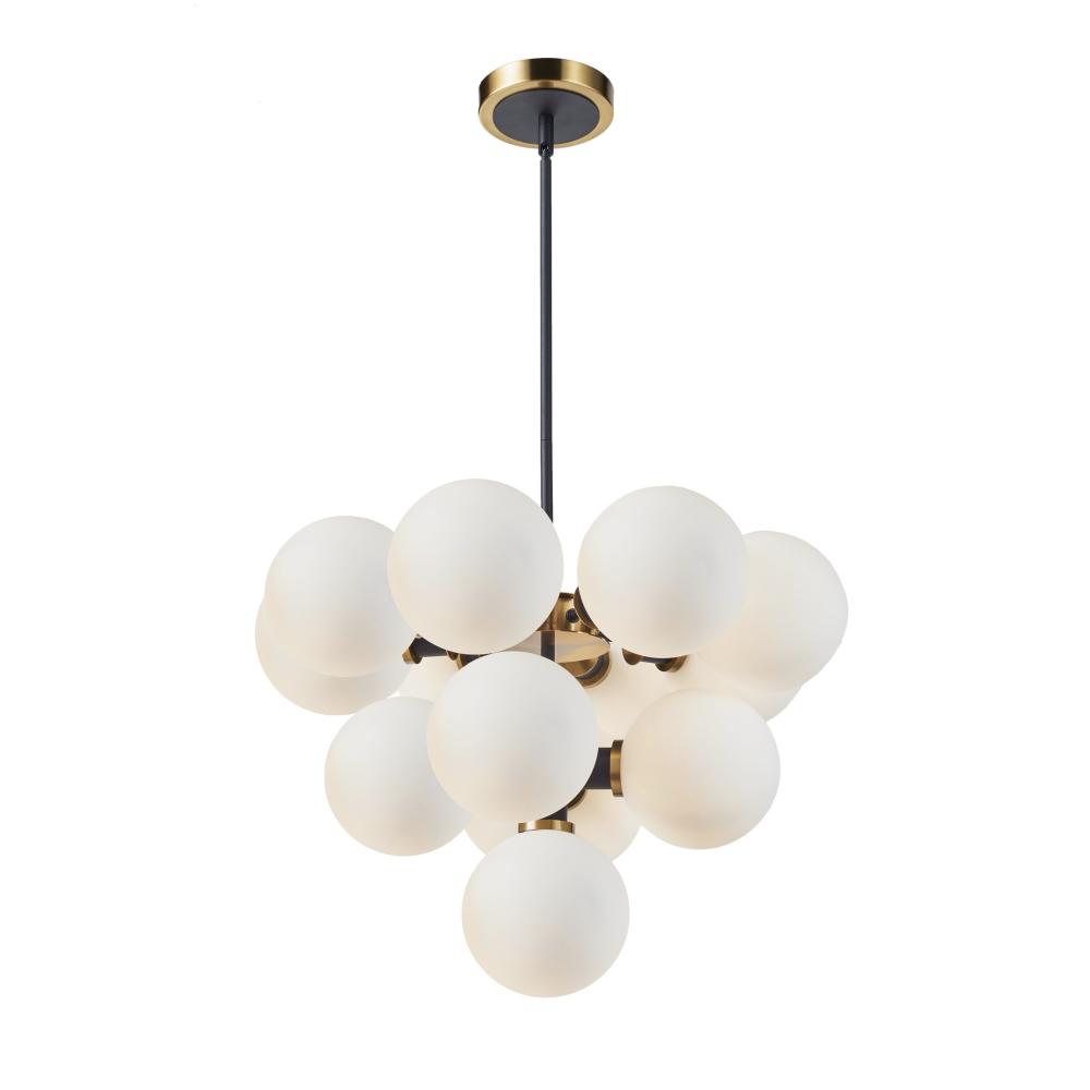 Gem Collection 13-Light Chandelier with White Glass Black and Brushed Brass