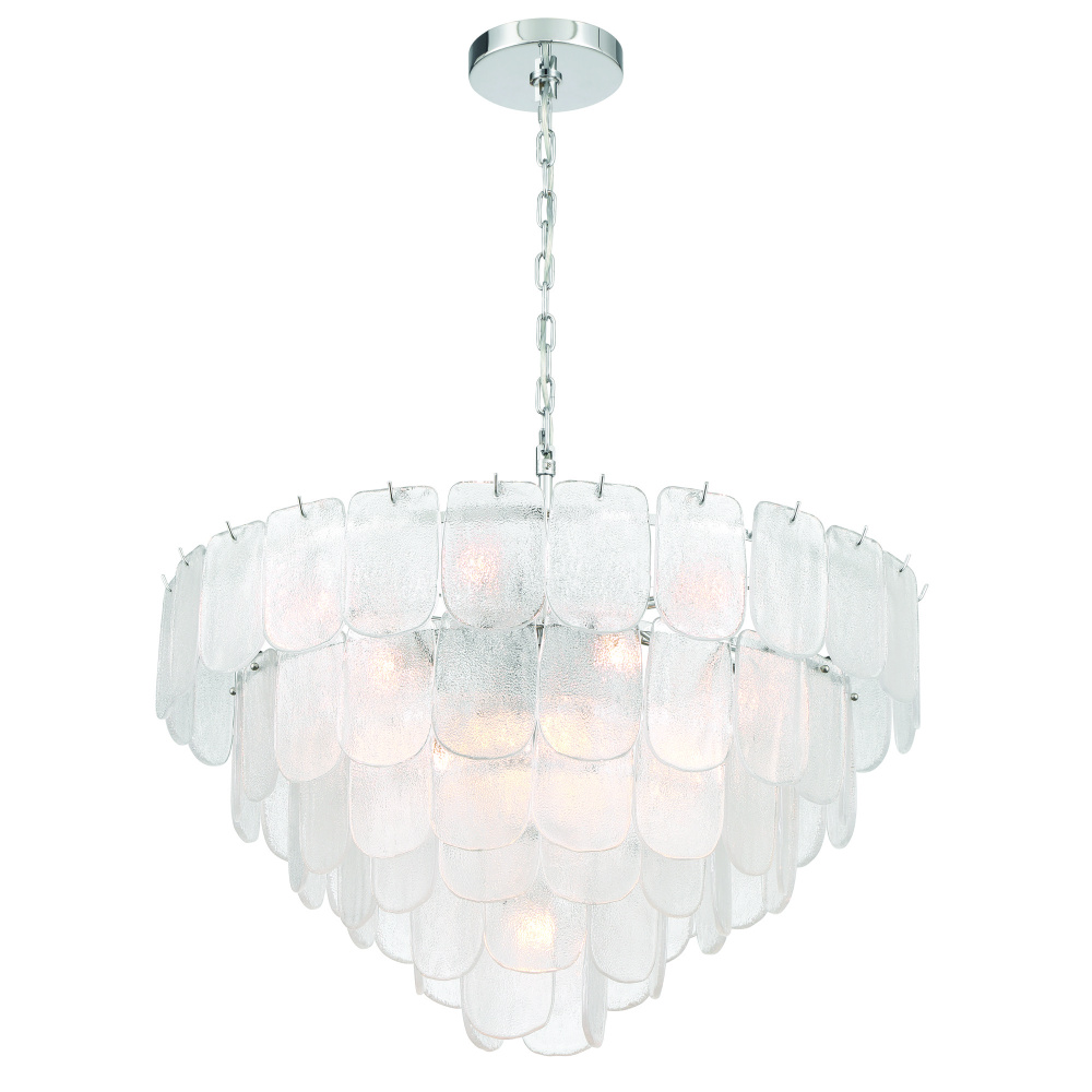 Bianca 19 Light Chandelier, Polished Nickel, Crystalline with Piastra Type Glassware