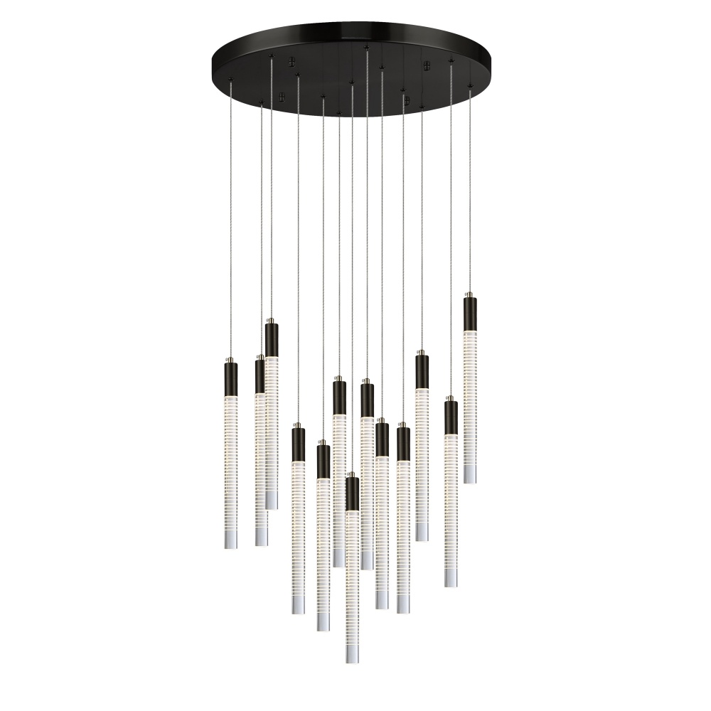 Celine 13 Light Integrated LED Chandelier, Black with Laser Lined Glass Rods