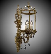American Brass & Crystal WS2284-A-23S-PI - 3 Light 8 inch Lantern Wall Sconce with Clear Curved glass & Crystal
