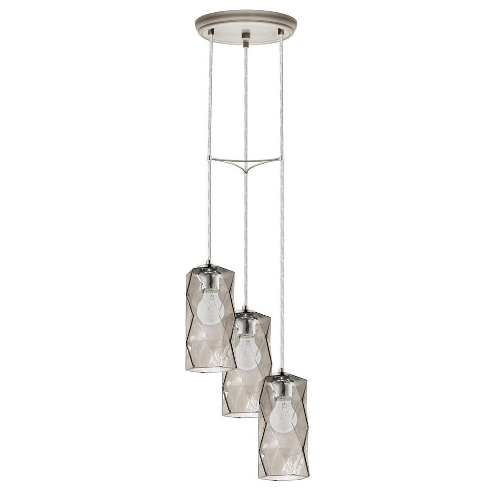 3x25W Cascade Pendant w/ Satin Nickel Finish & Smoked Glass