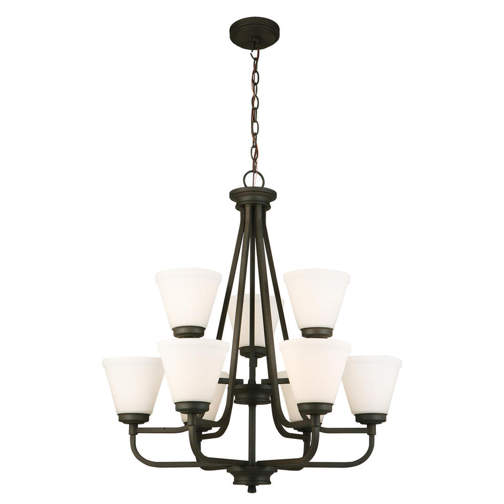 9x60W Chandelier w/ Matte Bronze Finish & Frosted Glass