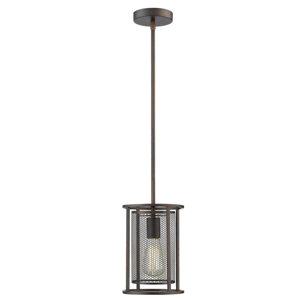 1x60W Mini Pendant with Oil Rubbed Bronze Finish and Metal Cage Shade