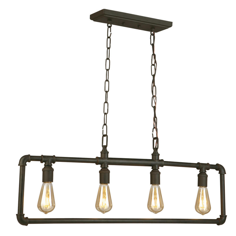 4 LT Open Frame, Open Bulb Linear Pendant w/ Matte Bronze Finish