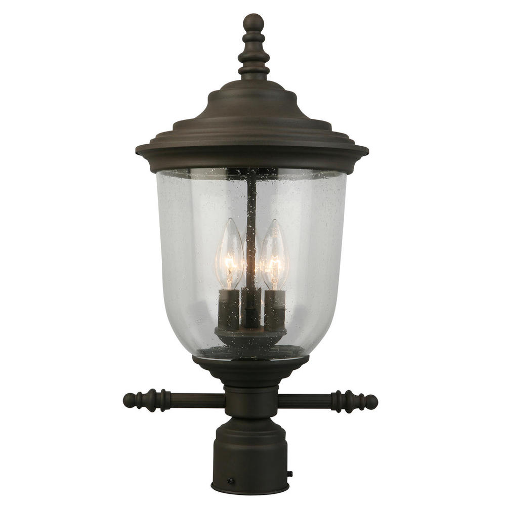 3 LT Outdoor Post Light w/ Matte Bronze Finish & Clear Seeded Glass
