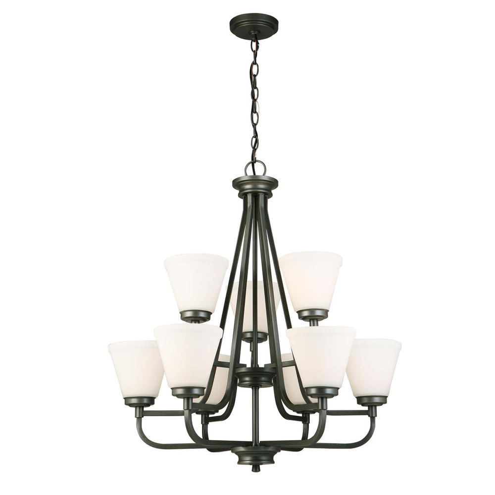 9x60W Chandelier w/ Graphite Finish & Frosted Glass
