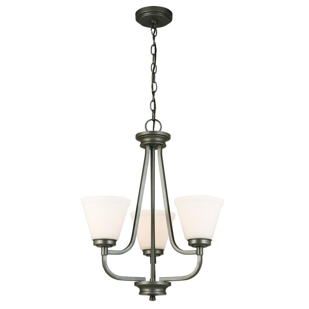 3 LT Chandelier w/ Graphite Finish & White Frosted Glass Shades
