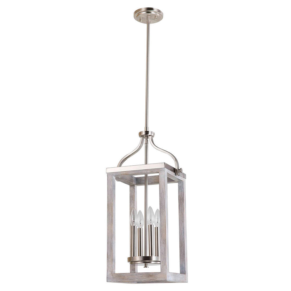 4x60W Pendant w/ Acacia Wood & Brushed Nickel finish