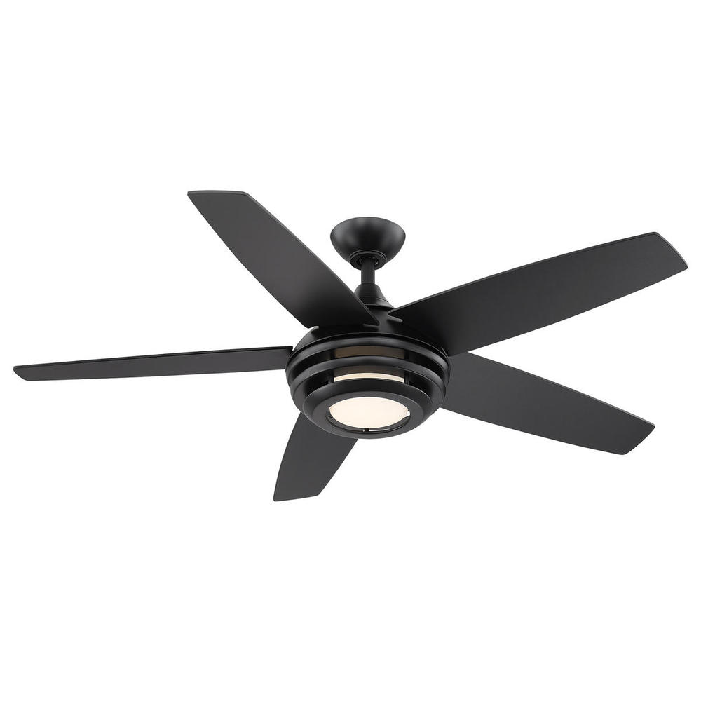 5 Blade Ceiling Fan w/ Matte Black Finish,  Matte Black Colored Blades & Integrated L