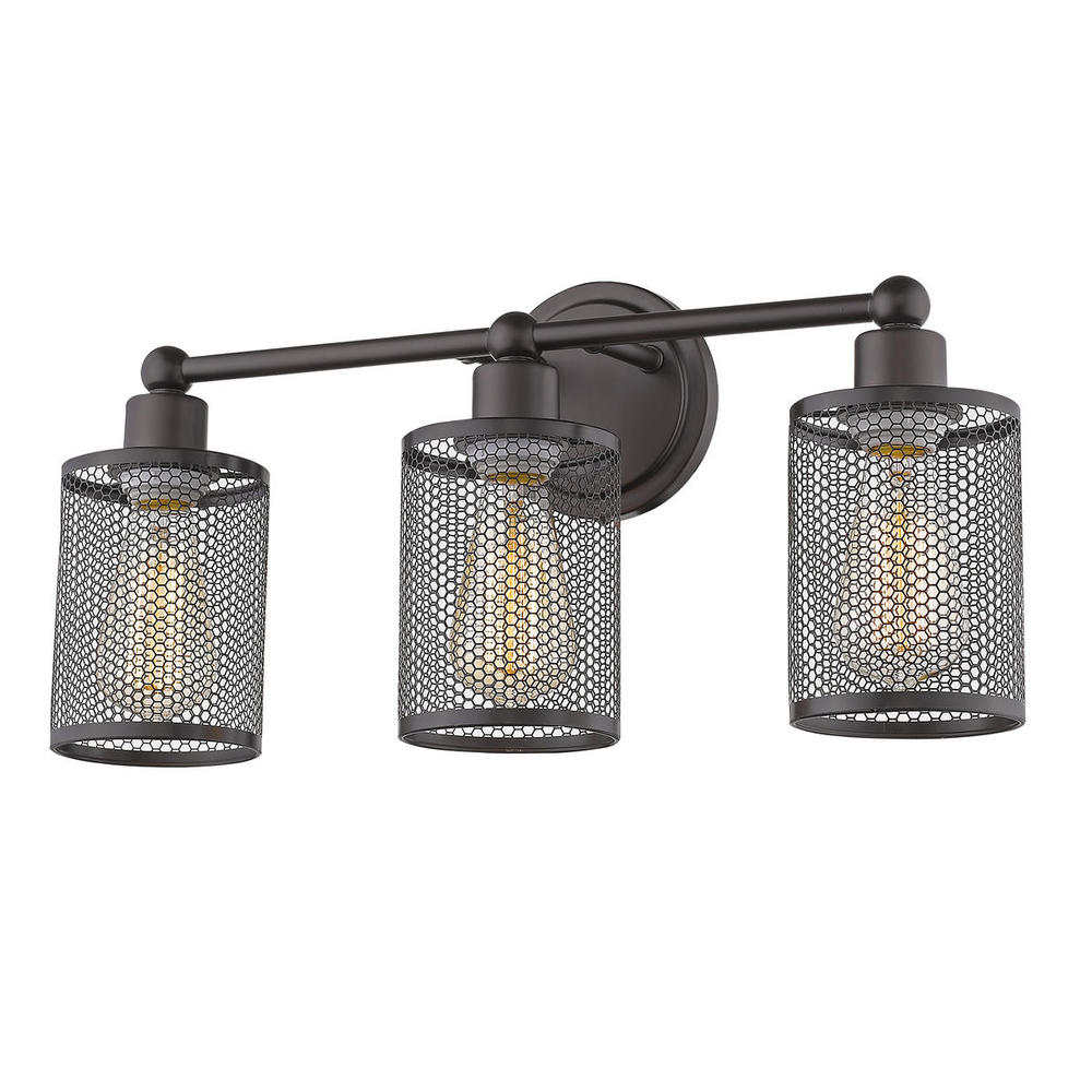 3x60W Bath Light w/ Oil Rubbed Bronze Finish & Metal Cage Shades