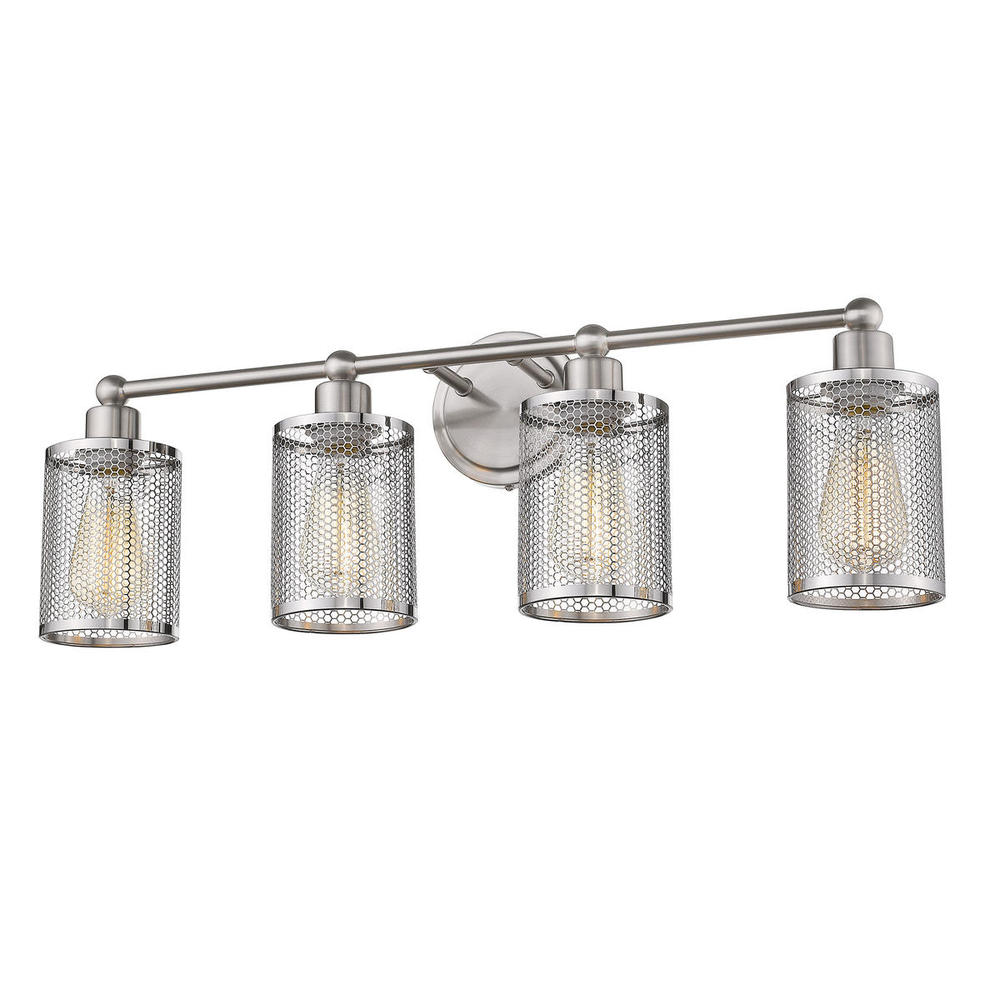 4x60W Bath Light w/ Brushed Nickel Finish & Metal Cage Shades