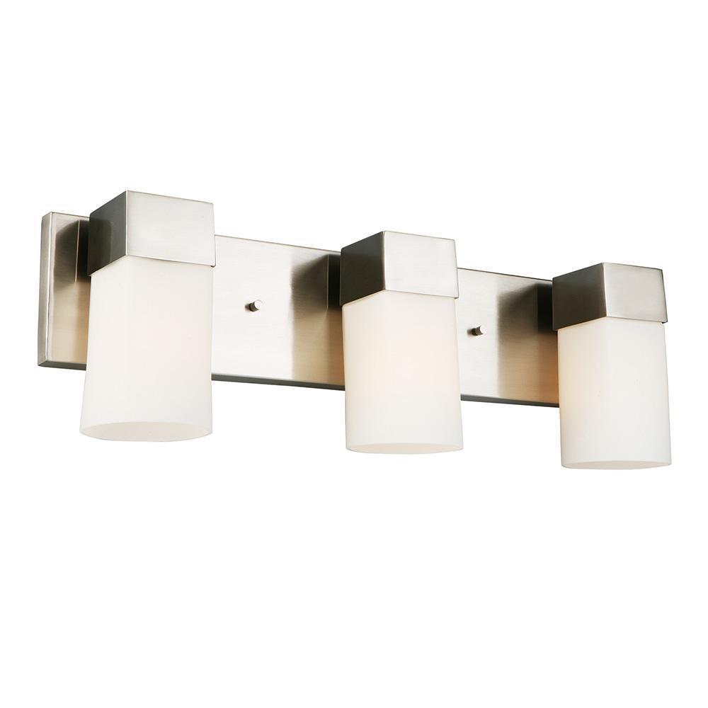 3x60W Vanity Light w/ Brushed Nickel  Finish and White Frosted Glass