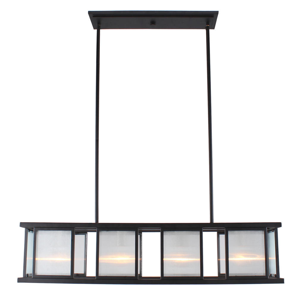 4x60W Linear Pendant w/ Black & Brushed Nickel Finish w/ Reeded Glass