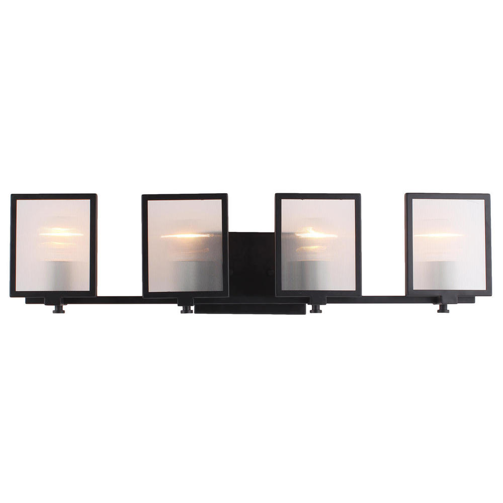 4x60W Bath Light w/ Black & Brushed Nickel Finish w/ Reeded Glass