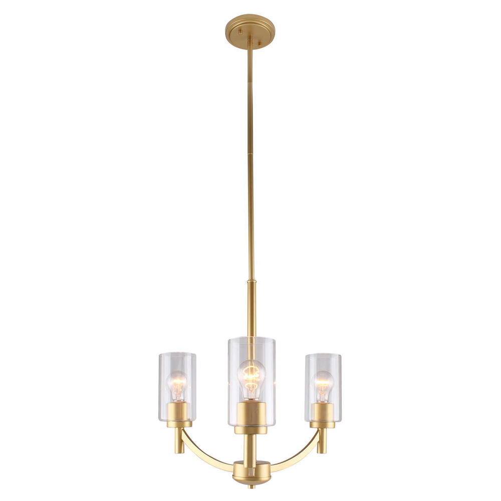 3x60W Chandelier w/ Antique Gold Finish & Clear Glass