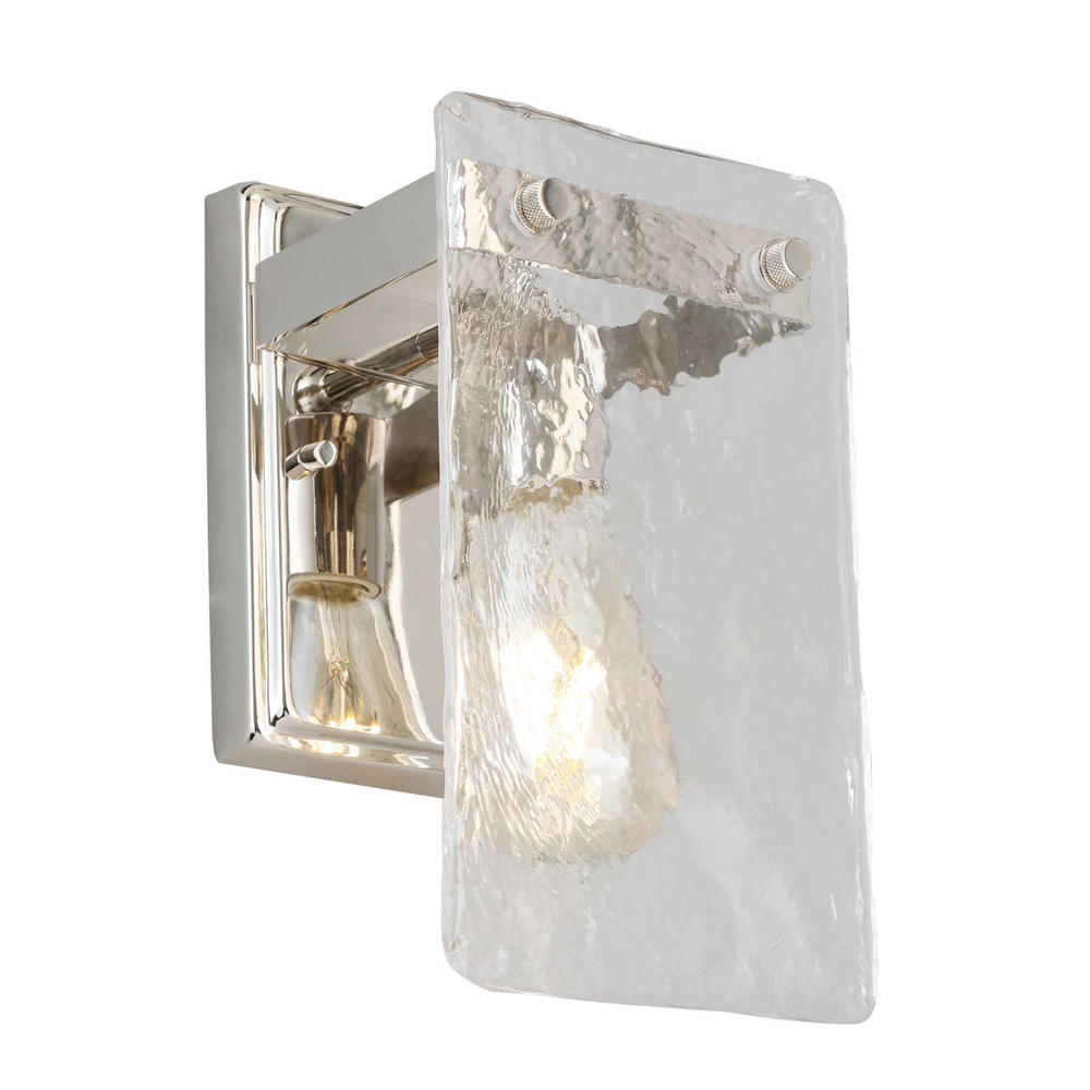1x60W Wall Light w/ Polished Nickel Finish and Clear Hand Sculpted Glass