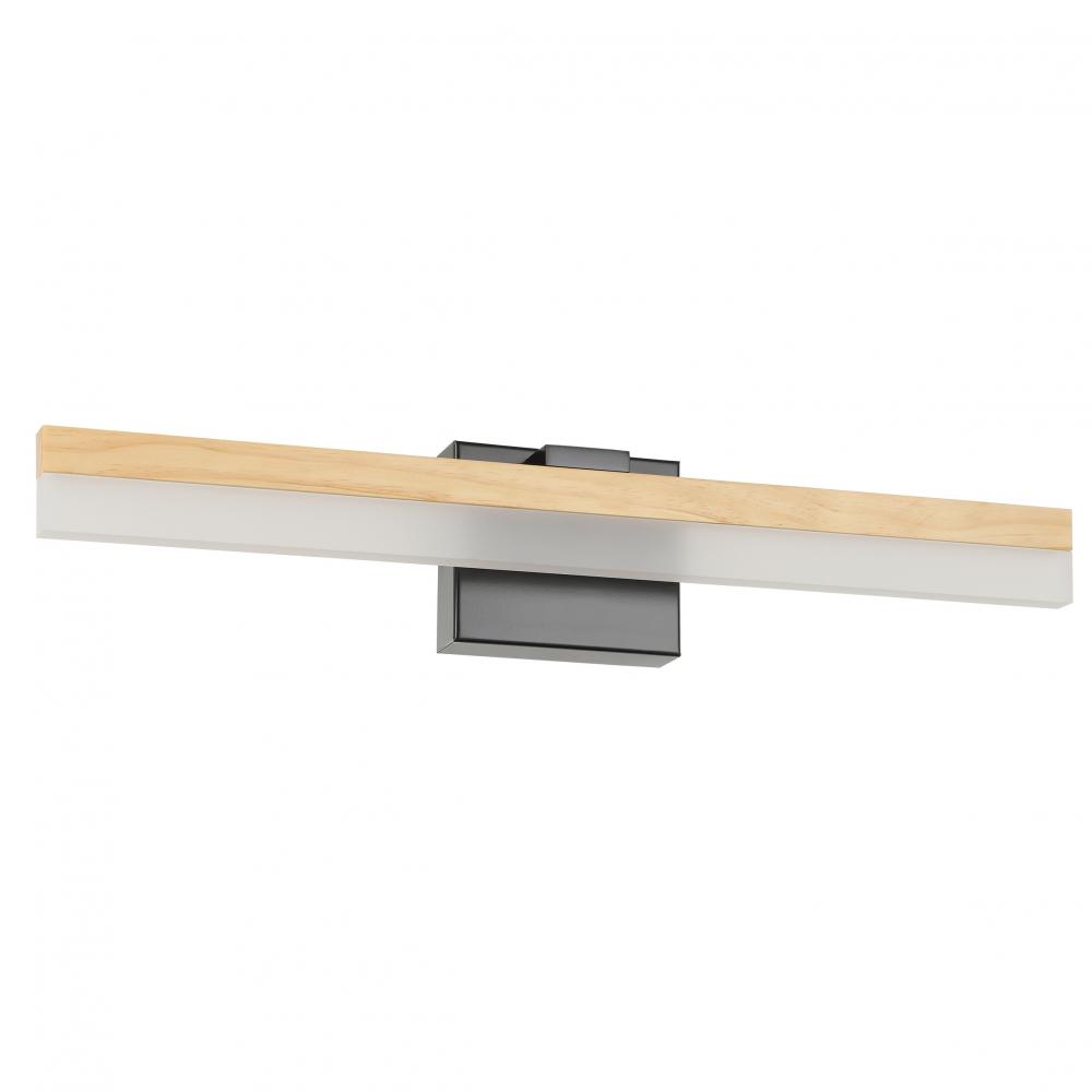 1 LT Integrated LED Bath/Vanity Light w/ Natural Wood  &  Black Finish & Frosted Acrylic Shade