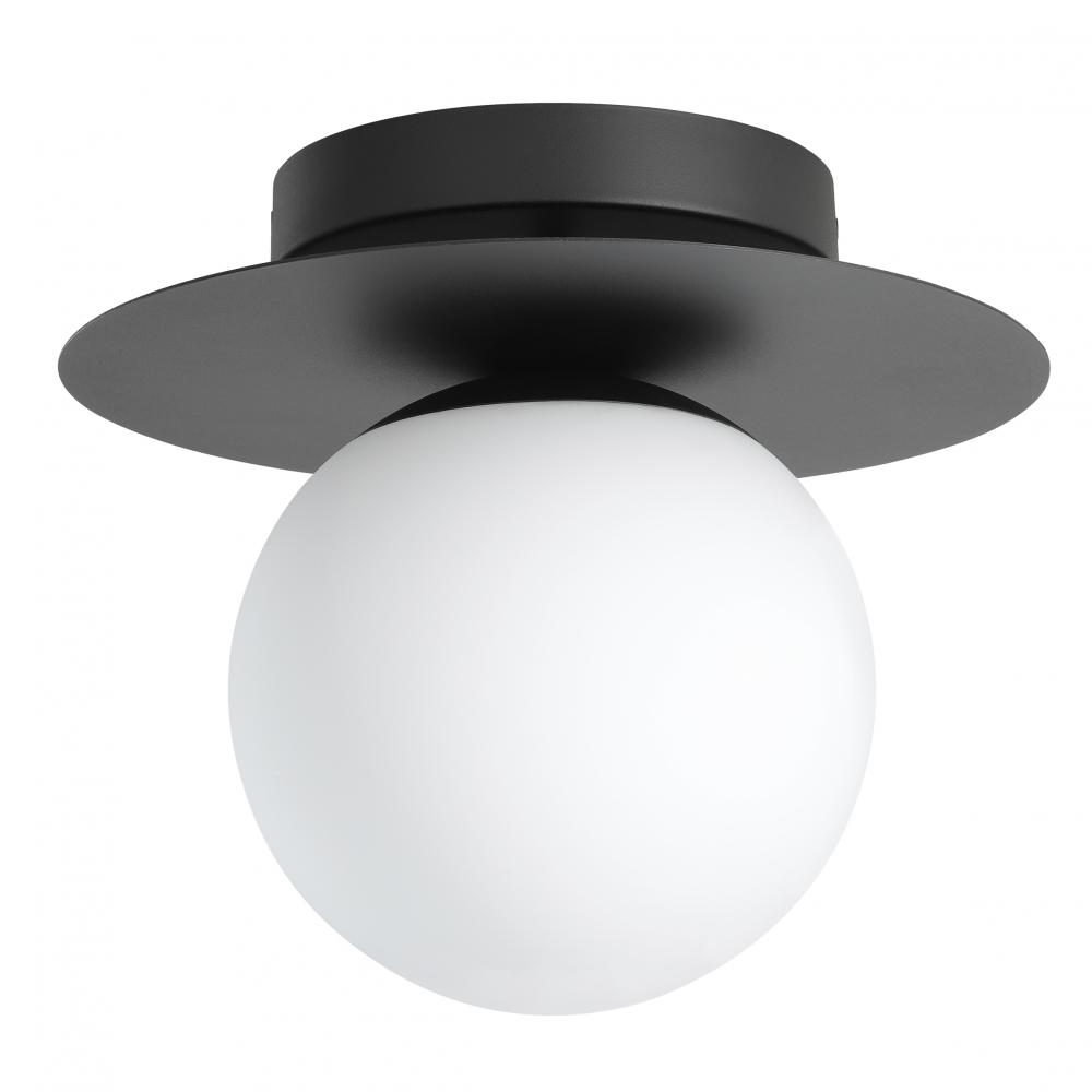 1 LT Ceiling Light w/ Structured Black Finish & White Glass Shade