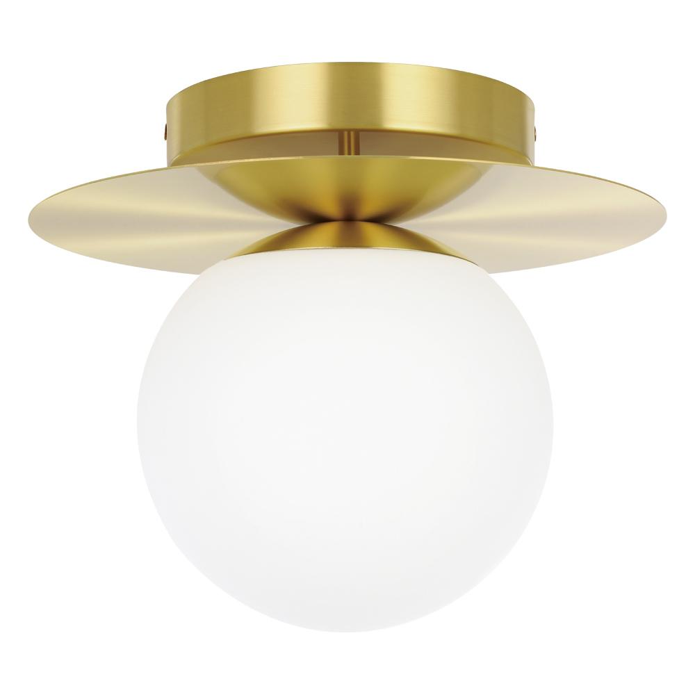 1 LT Ceiling Light w/ Brushed Brass Finish & White Opal Glass Shade