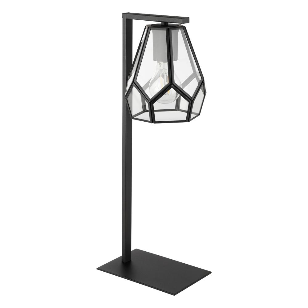 1 LT Table Lamp w/ Black Finish & Clear Geomtric Glass Shade w/ Black Accents