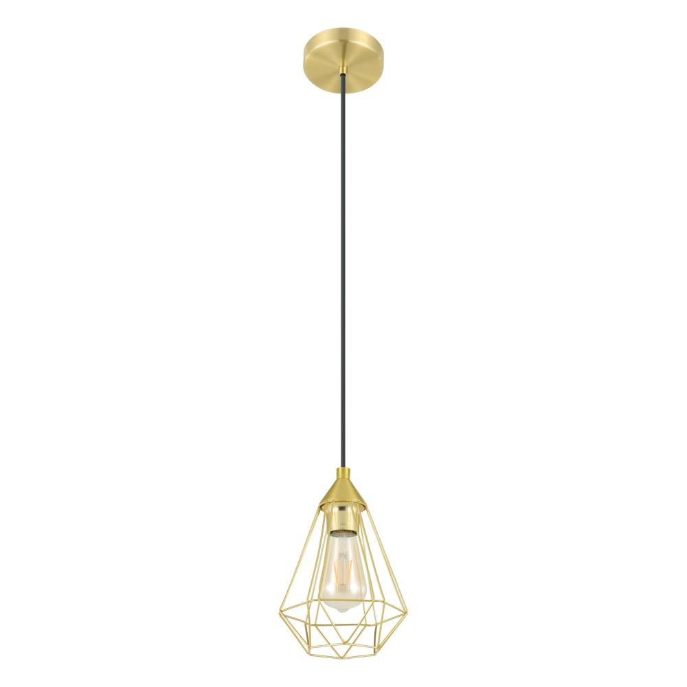 1 LT Open Frame Geometric Mini Pendant w/ Brushed Brass Finish & Black Acccents