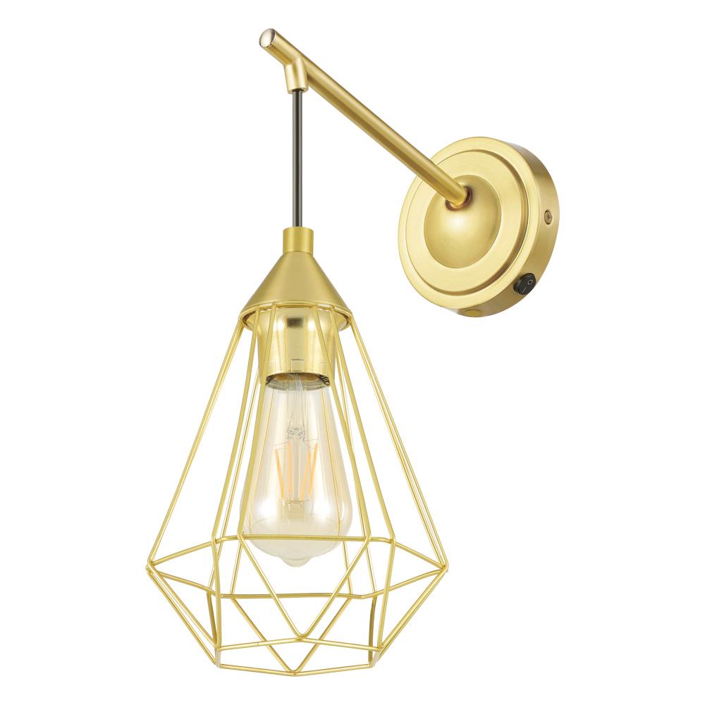 1 LT Open Frame Geometric Wall Light w/ Brushed Brass Finish & Black Accents