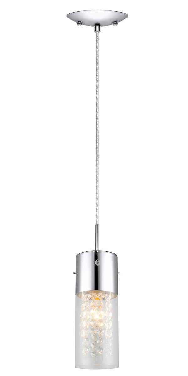 1x60W Mini Pendant w/ Chrome Finish & Clear Glass w/ Crystal Strands