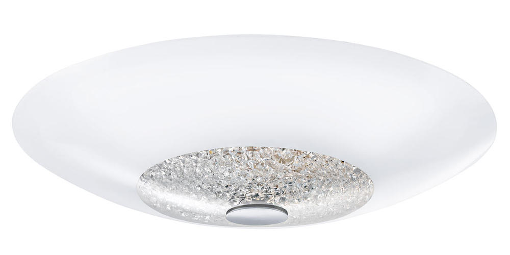 3x75W Ceiling Light w/ Chrome Finish & White Coated Glass w/ Clear Crystals