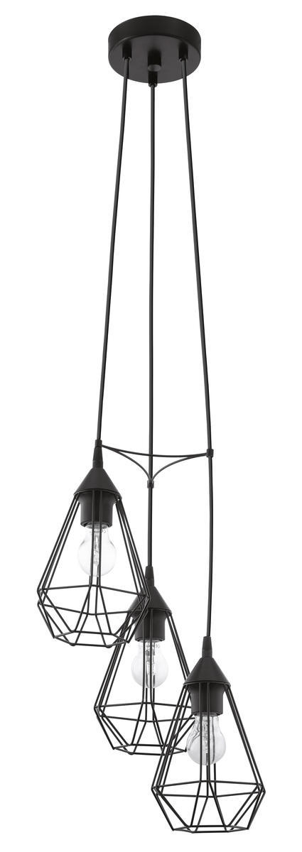 3 LT Light Staircase Pendant w/ Black Finish & Black Geometric Shades