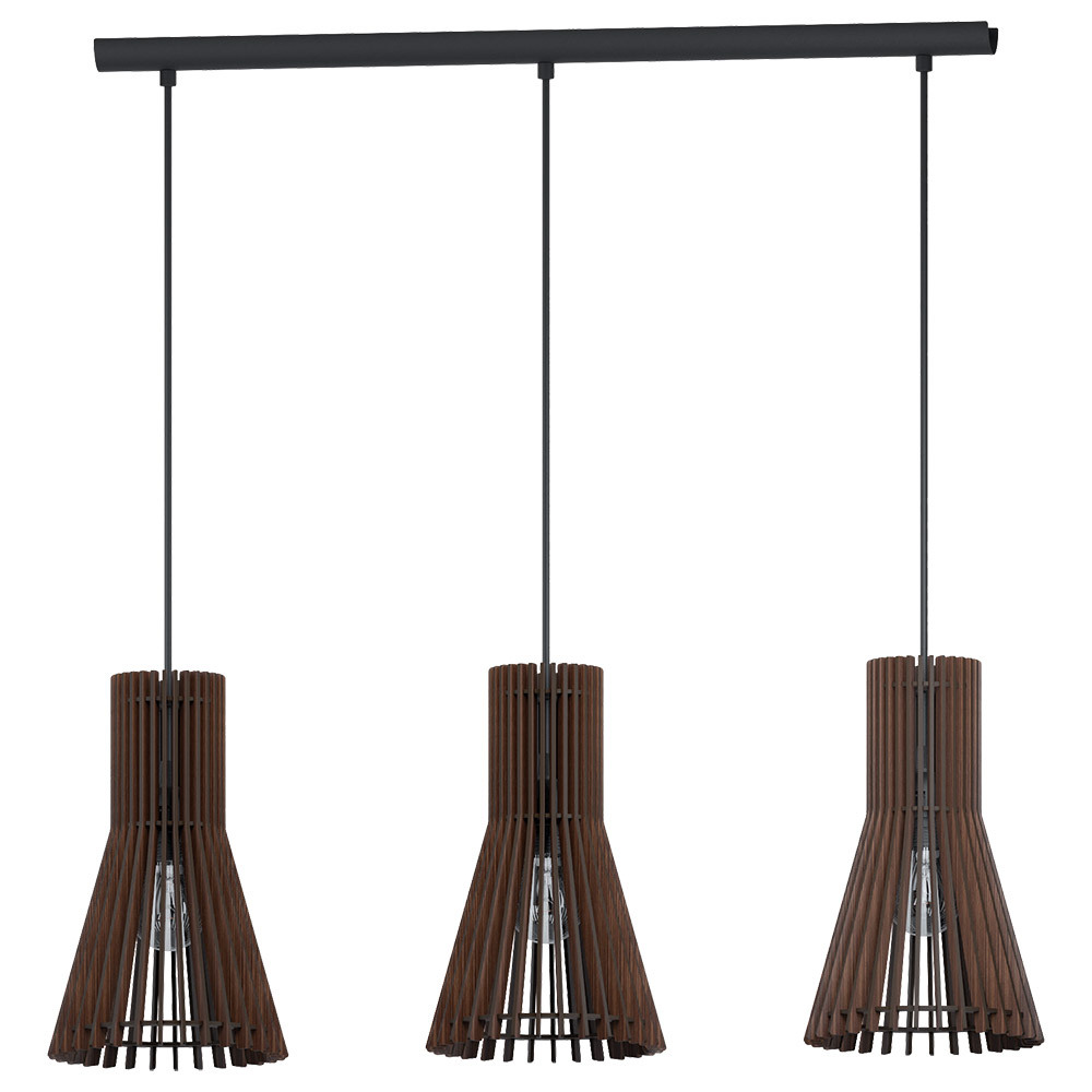 3x60W Multi Light Pendat w/ Matte Nickel Finish & Dark Brown Wood Shades