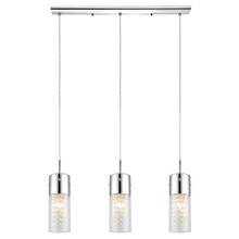 B2B Spec 200123A - 3 LT Linear Pendant w/ Chrome Finish & Clear Glass Shades Surrounding Crystal Strands