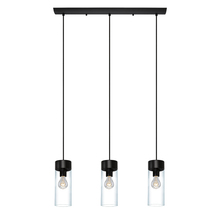 B2B Spec 202128A - 3 LT Linear Penadant w/ Matte Black Finish & Clear Glass Shades