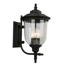B2B Spec 202802A - 3x60W Outdoor Wall Light w/ Matte Black Finish and Clear Seeded Glass