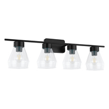 B2B Spec 204095A - 4 LT Bath/Vanity Light w/ Matte Black Finish & Clear Glass Shades