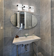 B2B Spec 204486A - 3 LT Integrated LED LED Bath/Vanity Light w/ Black Finish & Clear Seedy Acrylic Shade