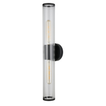 B2B Spec 204539A - 2 LT Bath/Vanity Light w/ Black Finish & Groved Clear Glass Shade