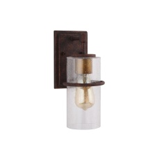 B2B Spec 204543A - 1 LT Outdoor Wall Light w/ Rust Color Finish w/ Gold accent & Clear Seeded Glass
