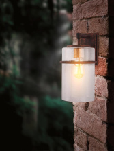 B2B Spec 204545A - 1 LT Outdoor Wall Light w/ Rust Color Finish w/ Gold accent & Clear Seeded Glass