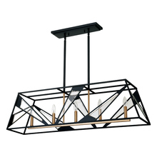 B2B Spec 204589A - 5 LT Open Frame Linear Pendant w/ Black Finish w/ Gold & Clear Glass Accents