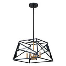 B2B Spec 204594A - 4 LT Geometric Open Frame Pendant w/ Black Finish w/ Gold & Clear Glass Accents
