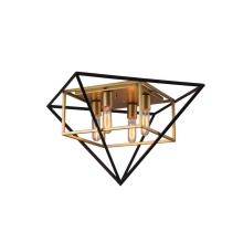 B2B Spec 204685A - 4 LT Geometric Open Frame Ceiling Light w/ Antique Gold & Black Finish