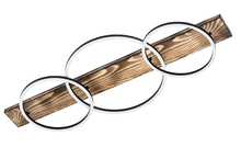 B2B Spec 204922A - 3 LT Integrated LED Pendant w/ Black & Brushed Pine Wood Finish & Black Shades