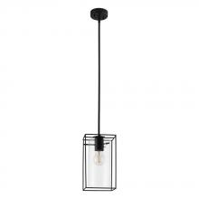 B2B Spec 205296A - Loncino - 1 LT Mini Pendant with a Structured Black Open Frame and Clear Glass Shade. 1-60W E26 Bulb