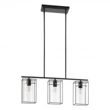 B2B Spec 205297A - Loncino - 3 LT Island Pendant with a Structured Black finish and and Clear Cylinder Glass