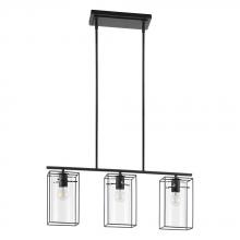 B2B Spec 205297A - 3 LT Linear Pendant w/ Black Metal Open Frame Surrounding Clear Glass Shades