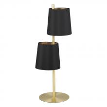 B2B Spec 205301A - 2 LT Table Lamp, Brushed Brass Finish & Black w/ Gold Interior Shades