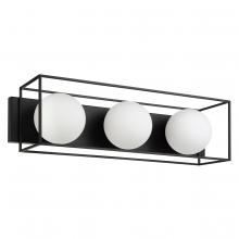 B2B Spec 205351A - 3 Lt Open Frame Bath Light With Matte Black Finish and White Sphere Shaped Glass Shades