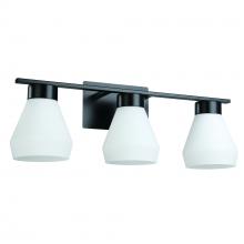 B2B Spec 205617A - 3Lt Bath/Vanity Light With Matte Black Finish and White Glass Shades 3-60W E26 Bulbs